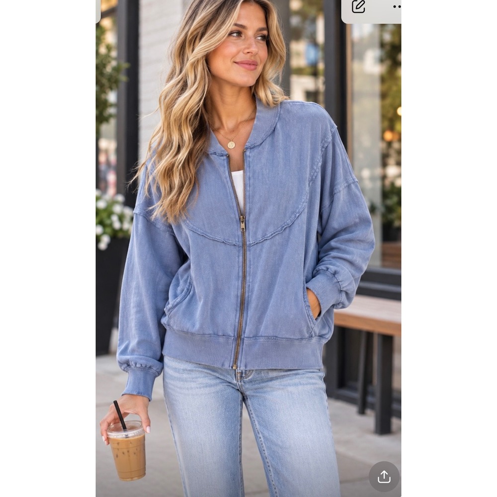 Out From Under Urban Outfitters Blue Mineral Wash Oversized Zip Up Sweatshirt M